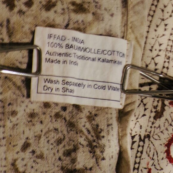 Vtg Kalamkari 60" Round Table Cloth Hand-Printed Red & White Elephants  India - Picture 4 of 6